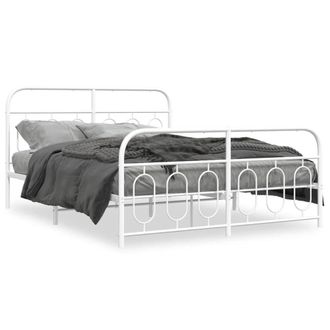 Berkfield Home Metal Bed Frame without Mattress with Footboard White 135x190cm | Size: 135x190 cm