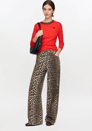 Ganni Red Long-sleeve Top in - Size XXS Organic Cotton