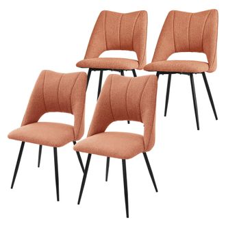 ML Design Ml-design - Set 4x Sillas De Comedor Color Naranja Con Respaldo Asiento De Poli&eacute;ster Tapizado Con Patas De Metal Negro Sill&oacute;nes Ergon&oacute;micos De Dise&ntilde;o 