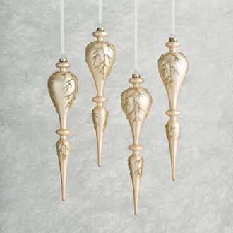 Frontgate Set of 4 Snowy Seaside Ornament Collection - Pearly Branch Finials - Frontgate