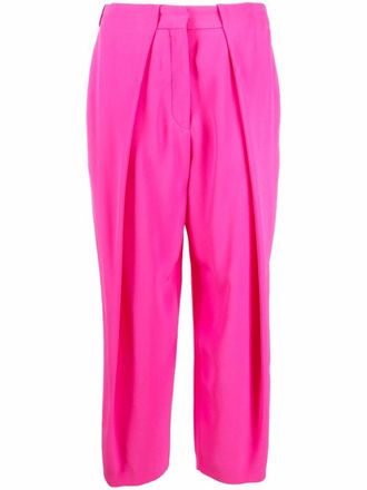 Balmain pleated high-waisted trousers - women - Viscose/Viscose/Cotton - 38 - Pink