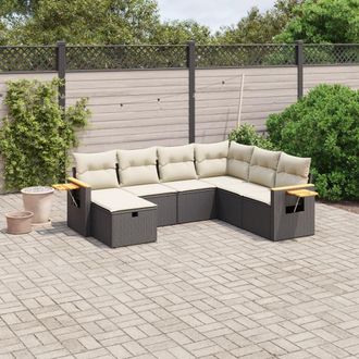 vidaXL Set De Comedor De Jard&iacute;n 7 Pzas Y Cojines Rat&aacute;n Sint&eacute;tico Negro Vidaxl