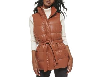 Levi's Vegan Leather Puffer Vest Womens Clothing Camel : XL, Polyurethane