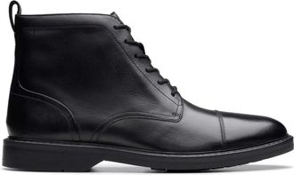Clarks Rossdale Mid Enkellaarsjes - Heren - Veterlaarzen - Zwart - 42 EU - Leer - Schoenen