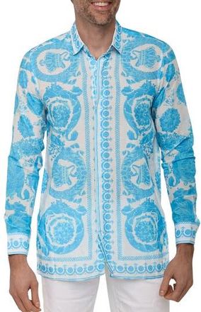 Ranee&rsquo;s Extra Trim Fit Print Linen & Cotton Button-Up Resort Shirt in Blue at Nordstrom Rack, Size Xx-Large