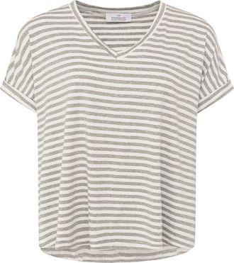 Zwillingsherz T-Shirt ZWILLINGSHERZ Maritime Streifen, Damen, hellgrau, Obermaterial: 97% Viskose, 3% Elasthan, loose fit h&uuml;ftlang, V-Ausschnitt, Shirts T-Shirt, On