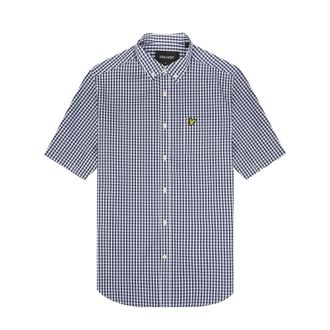 Lyle & Scott Short Sleeve Shirts, male, Blue, Size: XL Short Sleeve Slim Fit Gingham Shirt
