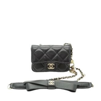 Chanel Pre-owned Lamsleer Matelass&eacute; Ribbon Mini Ketting Convertible Schoudertas - Dames - Pre-owned - Zwart - Maat: ONE Size Leer