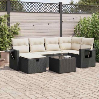 vidaXL Set De Sof&aacute;s De Jard&iacute;n 7 Pzas Con Cojines Rat&aacute;n Sint&eacute;tico Negro Vidaxl