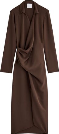 Paris Georgia Simone Draped Midi Shirt Dress - Brown - L (UK14 / L)