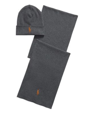 Polo Ralph Lauren embroidered-logo beanie scarf set - Grey
