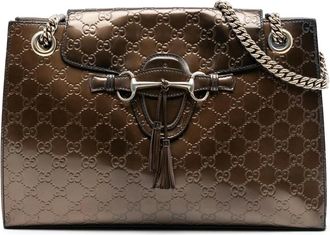 Gucci Pre-owned Shoulder Bags, female, Brown, Size: ONE SIZE Pre-owned Embossed Monogram Shoulder Bag with Horsebit Detail