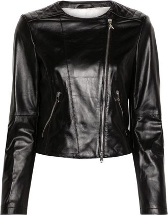 Patrizia Pepe zip-up leather jacket - women - Lambskin/Acetate/Polyester - 40 - Black