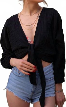MOA Master Of Arts Crinkle Cotton Wrap Top In Black