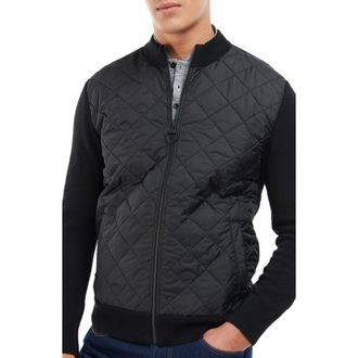 Barbour Essential Diamond Quilt Contrast Zip Sweater in Black at Nordstrom, Size Medium