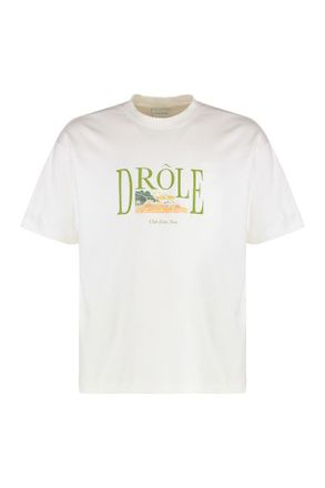 Drôle de Monsieur Le T-Shirt Tennis Court White Crewneck T-Shirt With Maxi Print On The Front In Cotton Man