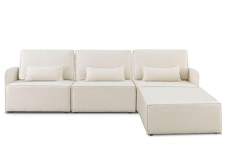 Really Nice Things Sofa 3 plazas Chaiselongue tapizado boucl&eacute; y pino Blanco Nieve