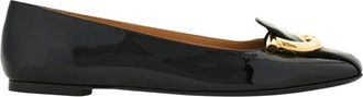 Ferragamo Ballerinas, female, Black, Size: 8 1/2 US Gancini-buckle Leather Ballet Flats