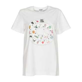 Moschino Tops, Dames, Wit, M, Katoen, Bedrukte T-shirt van katoenen jersey