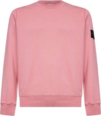Stone Island Pink Sweatshirt In Cotton Crew Neck With Logo Patch