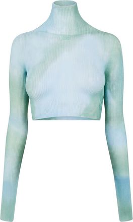 Off-white Womens Off White Tie Dye Slim Fit Turtleneck T-Shirt in Light Blue - Size 40 UK