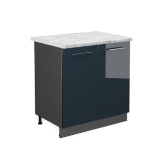 Vicco Muebles Fregadero Fame-line, Azul Oscuro Alto Brillo, 80 Cm Con Estante, Et M&aacute;rmol Vicco