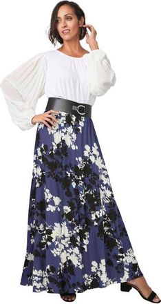 Jessica London Everyday Stretch Knit Maxi Skirt in Dusk Graphic Floral at Nordstrom, Size 12