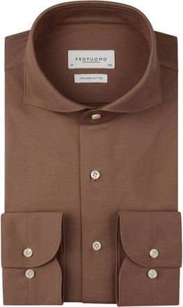 Profuomo Heren, Overhemden, Bruin, Maat: 5XL Katoen