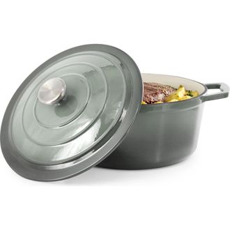 MegaChef 5 Quarts Round Enameled Cast Iron Casserole with Lid in Gray at Nordstrom