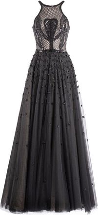 Saiid Kobeisy Tulle Beaded Dress With Halter Neckline
