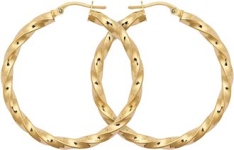 Jewelco London 9ct Gold Square Tube Liquorice Twist 3mm Hoop Earrings 35mm - JER804D