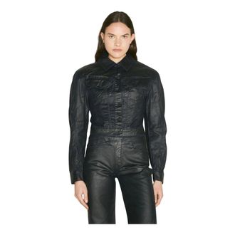 MUGLER Waxed Denim Jacket - Dames - Jassen - Zwart - Maat: 2XS Denim