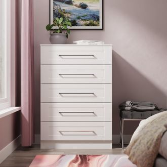 Welcome Furniture Malton Ready Assembled 5 Drawer Chest in White Ash - Welcome Furniture | TJ Hughes
