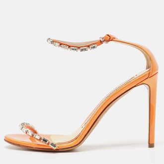 Alexandre Vauthier Orange Patent Leather Crystal Embellishments Sandals