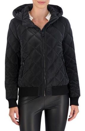 Ookie & Lala Water Resistant Hooded Quilted Bomber Jacket in Black at Nordstrom Rack, Size Medium