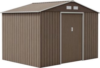 OEM Cobertizo De Jard&iacute;n 4,9 M&sup2; 277x195x192 Cm Con 2 Puertas Corredizas Techo Inclinado Y 4 Ventanas Efecto Madera