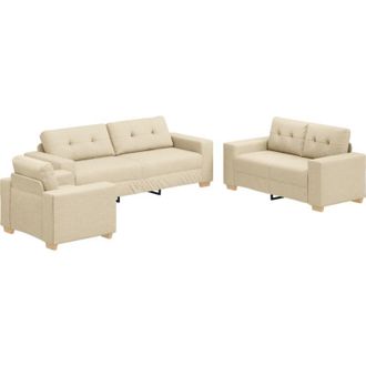 vidaXL Vidaxl - Juego De Sof&aacute; Con Coj&iacute;n Con Almohada 3 Pcs Crema Tela