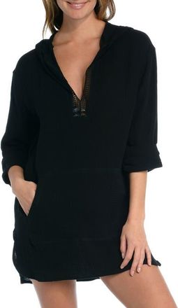 La Blanca Hooded Cotton Gauze Cover-Up Tunic in Black at Nordstrom, Size X-Large