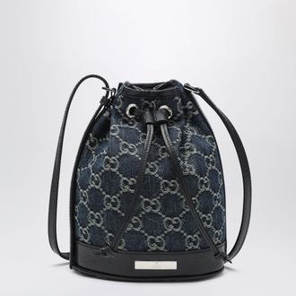 Gucci Mini bucket bag with plaque in GG d&eacute;lav&eacute; denim, blue