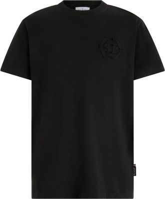 Philipp Plein T-shirt met ronde hals- onafgewerkte rand- monogram - Heren - T-shirts - Zwart - L - Katoen - Tops