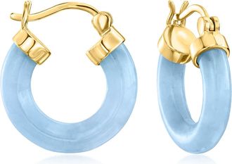 RS Pure by Ross-Simons Blue Jade Hoop Earrings in 18kt Gold Over Sterling