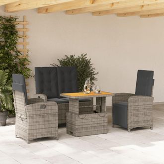 vidaXL Juego De Comedor De Jard&iacute;n 4 Piezas Con Cojines Rat&aacute;n Pe Gris Vidaxl