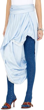 Diesel Draped satin midi skirt with lace trim - Skirts - Woman - Blue