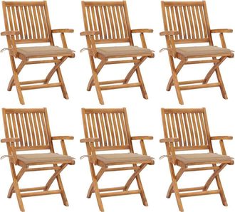 vidaXL Vidaxl - Sillas De Jard&iacute;n Plegables 6 Uds Madera Maciza Teca Con Cojines