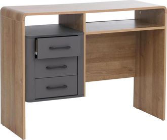 Hhg [nunca Usado] Escritorio Hhg-804, Mesa De Oficina Y De Ordenador, 3 Cajones De Mdf, 75 X 100 X 40 Cm, Acabado Roble Rivera, Gris Oscuro