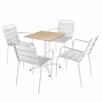 Oviala Mesa de 60x60 cm en laminado roble natural y 4 sillas de metal blanco