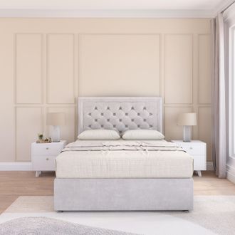 Sloomy Montana Plush Velvet Memory Foam Bed Set With No Drawers, Mattress & Headboard in Silver | Size: Small Single