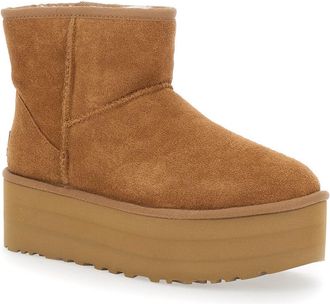 UGG Womens Ankle Boots Classic Mini Platform Brown Suede Leather