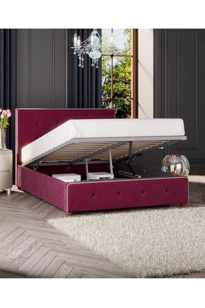 Laurence Llewelyn-Bowen Hesper Ottoman Storage Bed in Plush Velvet Fabric, Custom Made in Wine | Size: Small Double