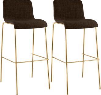 Clp Set De 2 Taburetes De Bar Hover De Tela Con Estructura De Cuatro Patas Dorada Marr&oacute;n